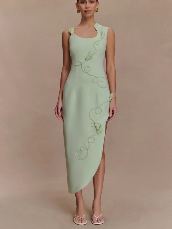 Meshki Dresses & Skirts - Sage Green Sculpted Midi Dress